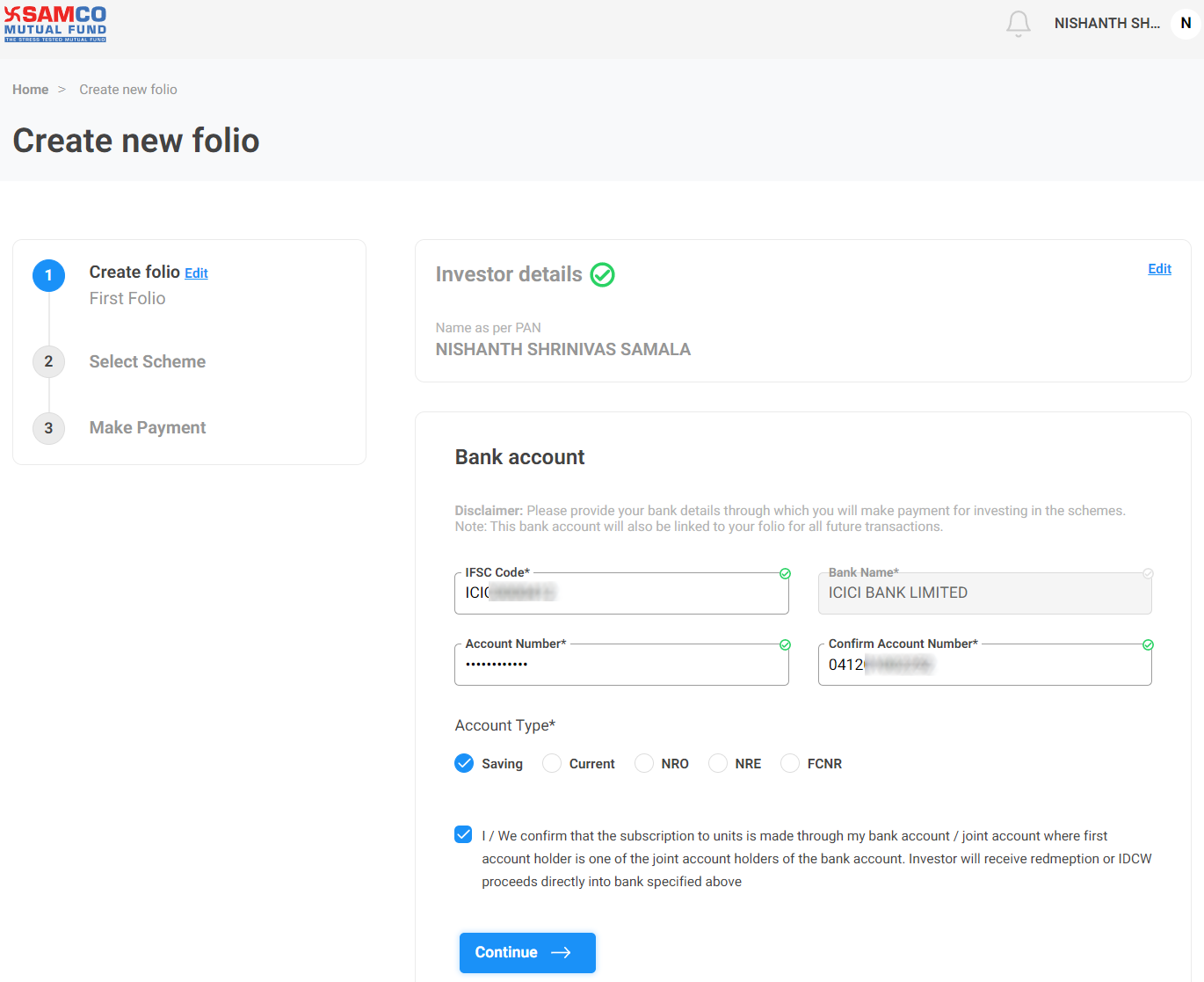 Enter bank account details